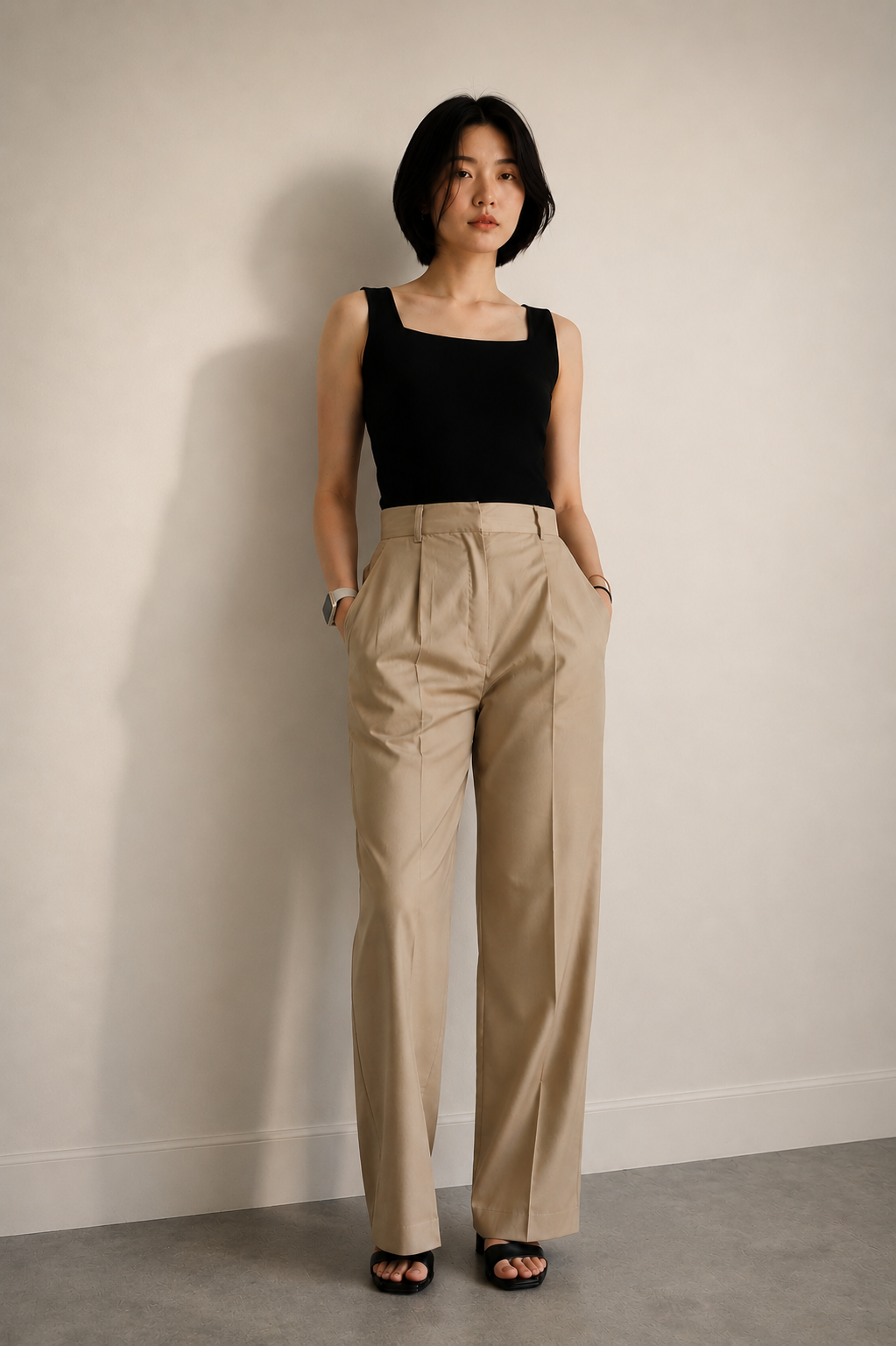 HIGH-WAISTED PLEATED PANTS IN IVORY WHITE