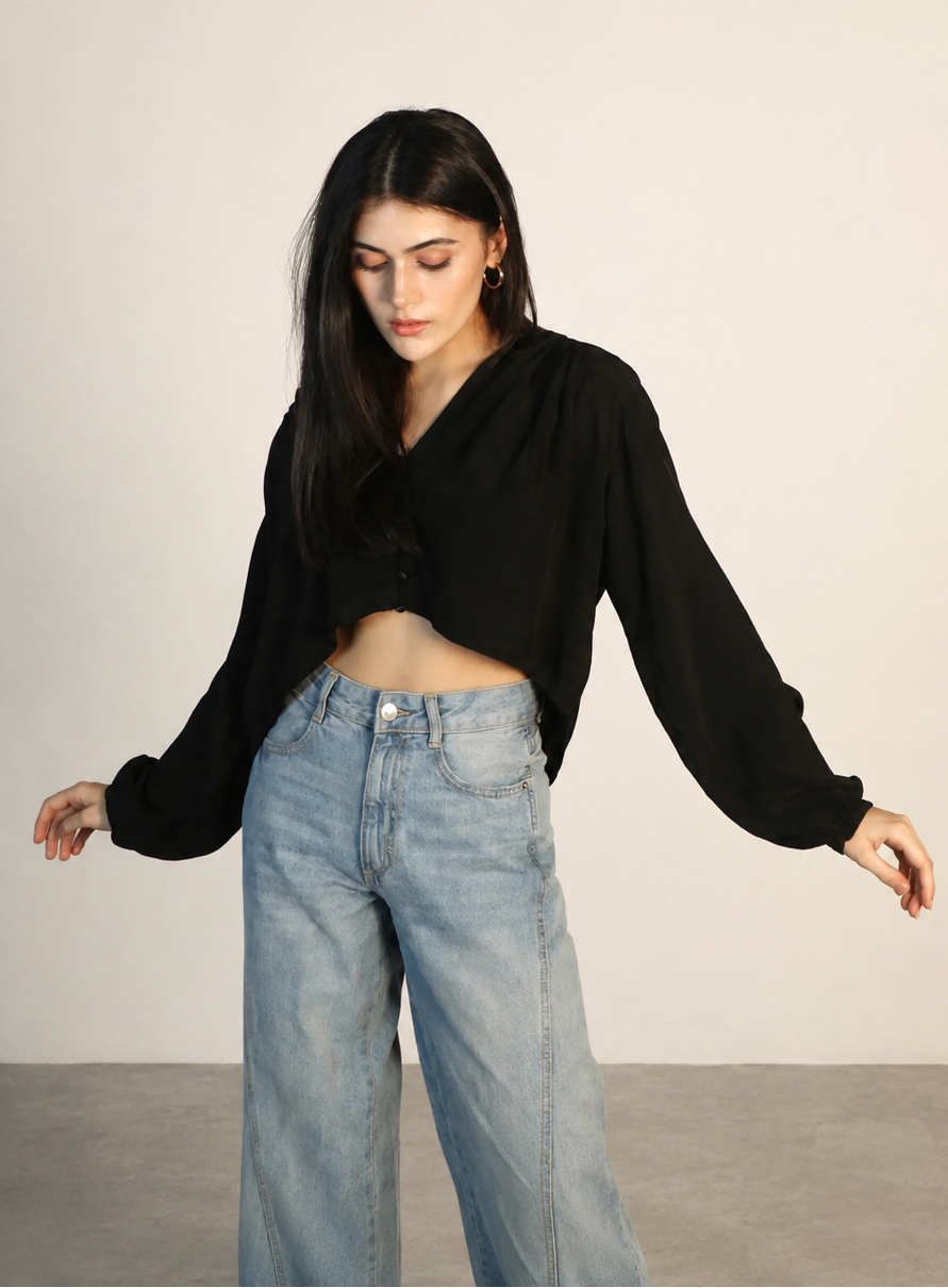 REIGN SILK CROPPED BLOUSE