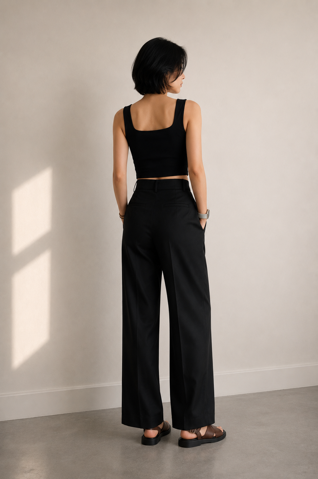 HIGH-WAISTED PLEATED PANTS IN BLACK