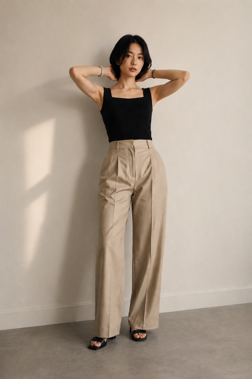 HIGH-WAISTED PLEATED PANTS IN IVORY WHITE