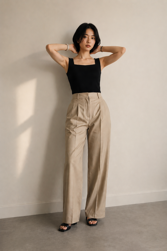 HIGH-WAISTED PLEATED PANTS IN IVORY WHITE