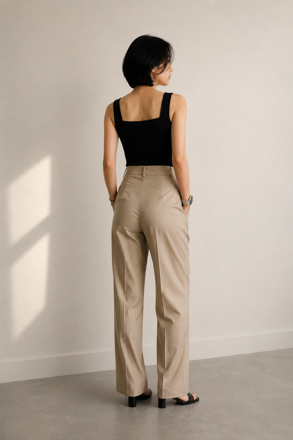 HIGH-WAISTED PLEATED PANTS IN IVORY WHITE