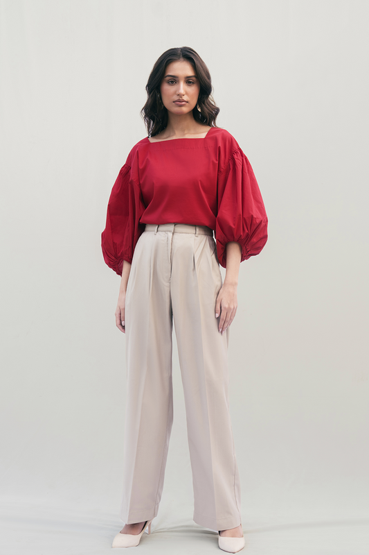 BLOOM RED BALLOON SLEEVES TOP