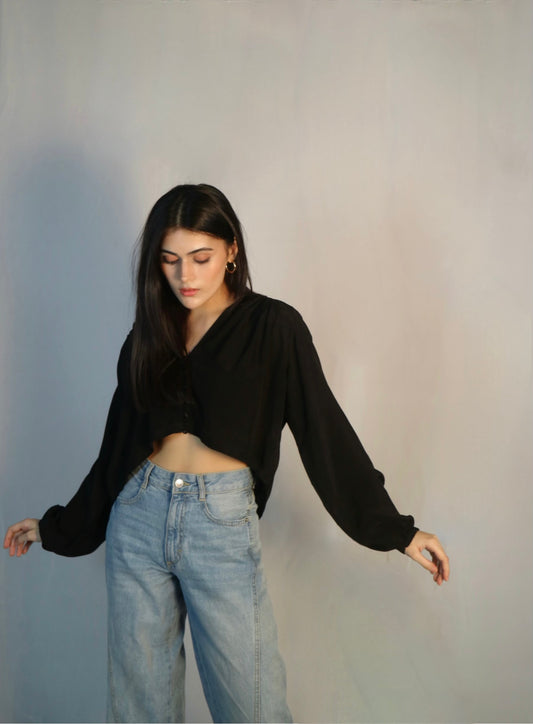 REIGN SILK CROPPED BLOUSE